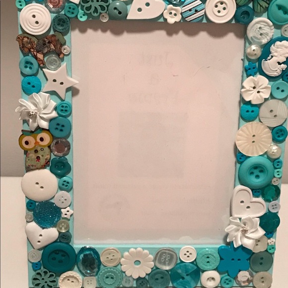 Other - Aqua and White Button Art Picture Frame